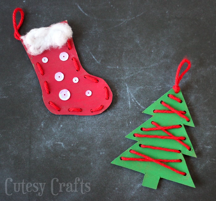Christmas Craft for Kids - Lacing Ornaments - Cutesy Crafts